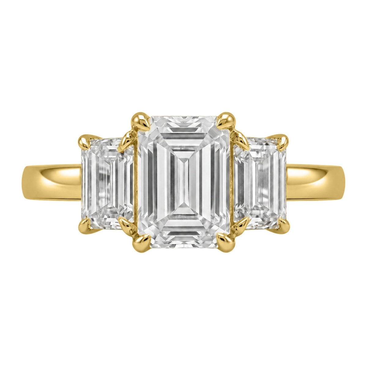 2.00-5.00 Carat T.W. Emerald-cut Lab Grown Diamond (F/VS+) 14K Gold 3 Stone Ring