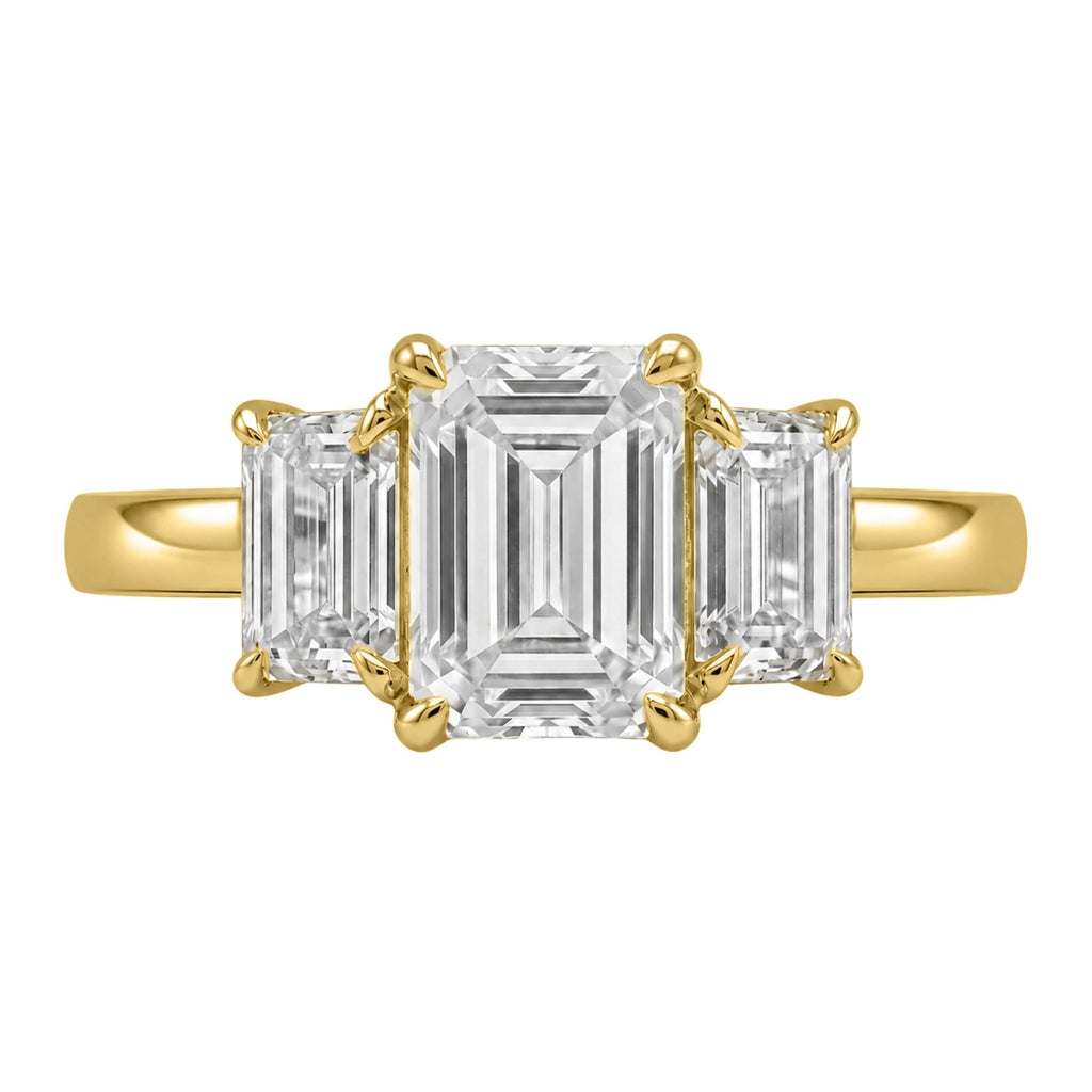 2.00-5.00 Carat T.W. Emerald-cut Lab Grown Diamond (F/VS+) 14K Gold 3 Stone Ring