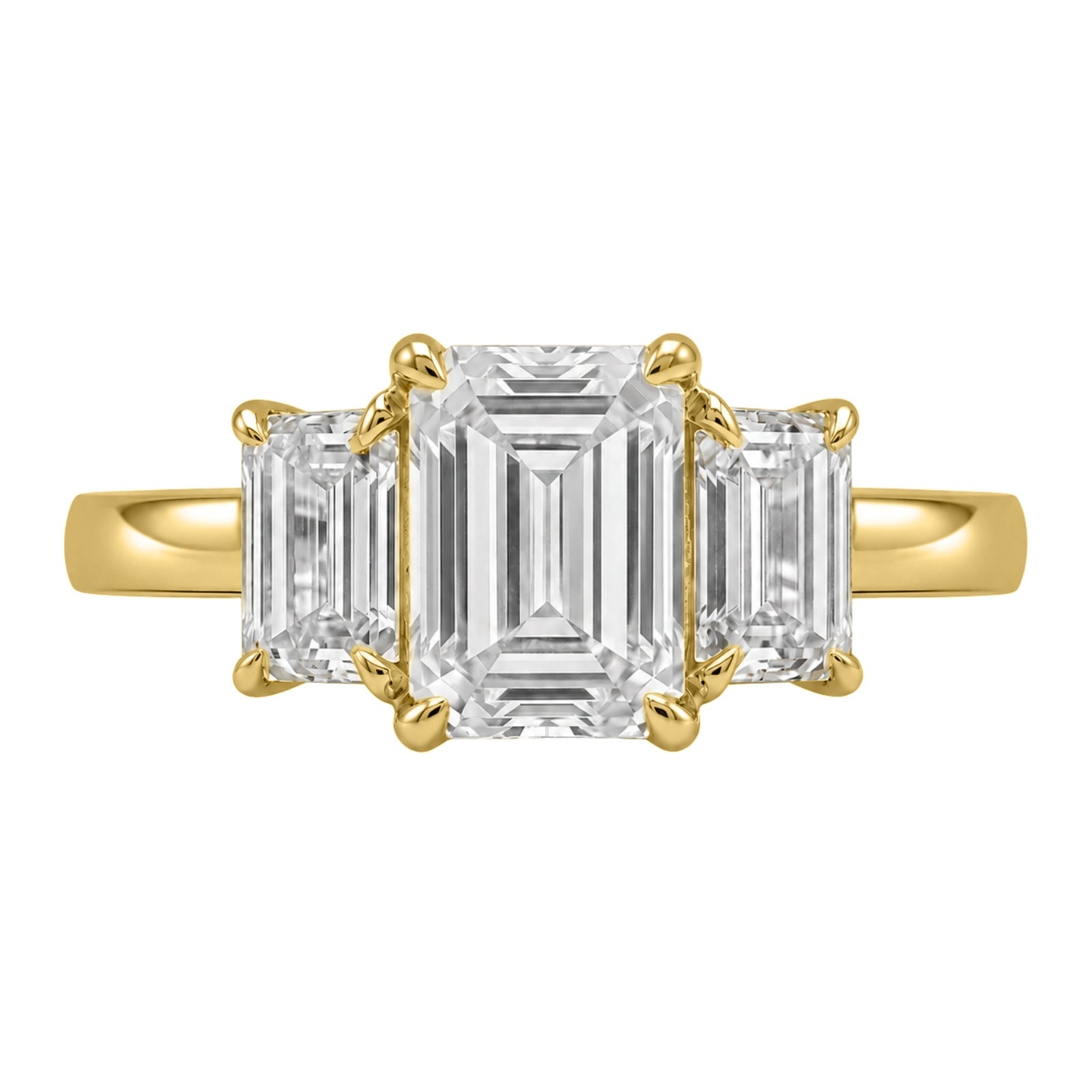 2.00-5.00 Carat T.W. Emerald-cut Lab Grown Diamond (F/VS+) 14K Gold 3 Stone Ring