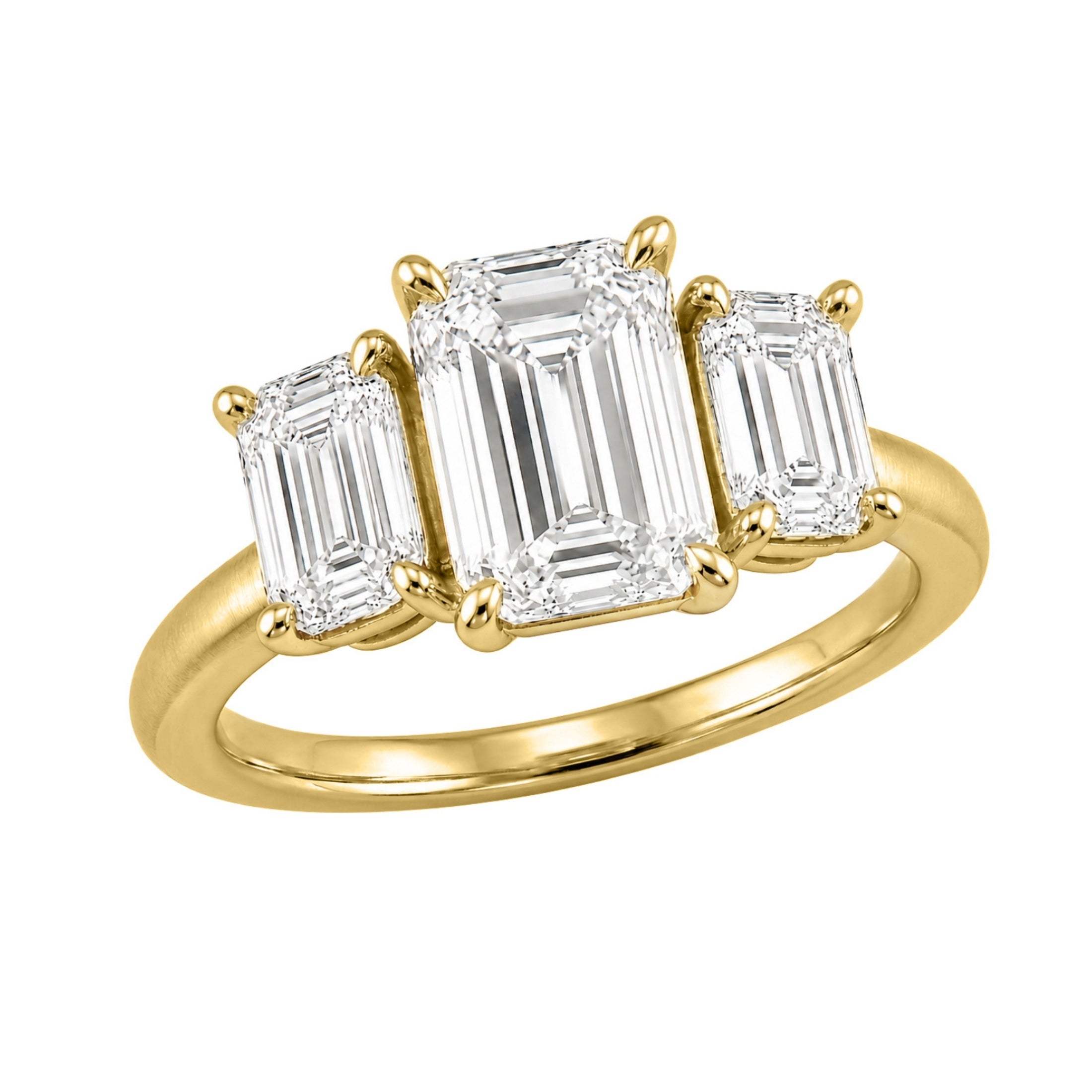2.00-5.00 Carat T.W. Emerald-cut Lab Grown Diamond (F/VS+) 14K Gold 3 Stone Ring