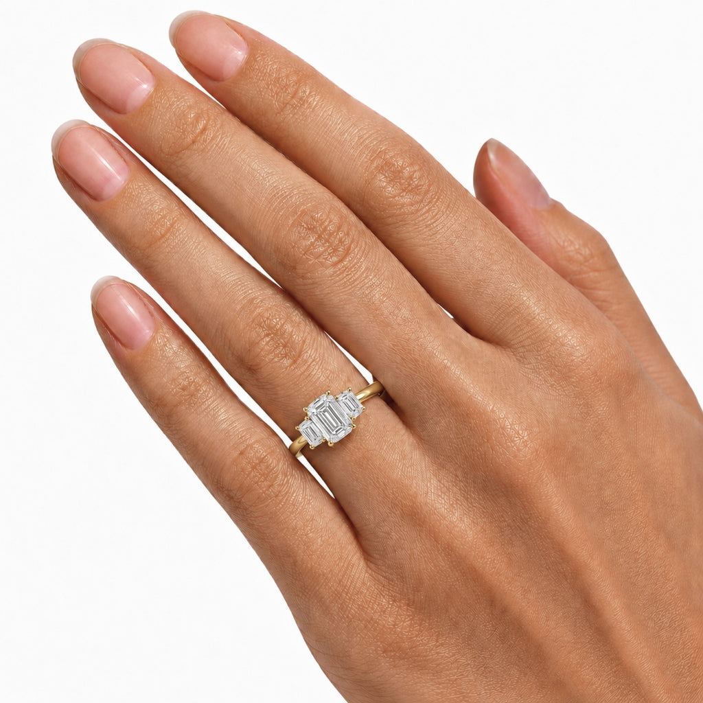 2.00-5.00 Carat T.W. Emerald-cut Lab Grown Diamond (F/VS+) 14K Gold 3 Stone Ring