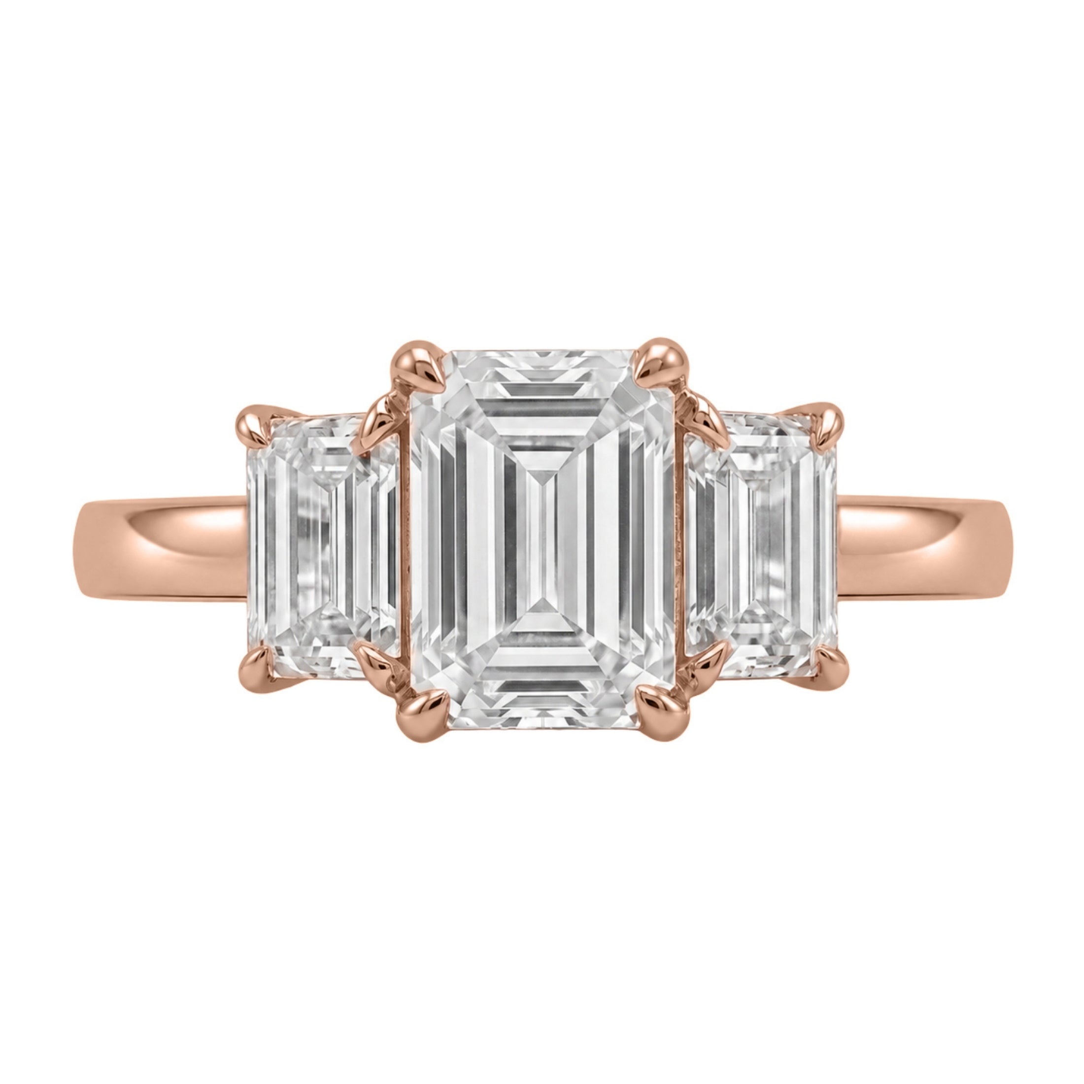 2.00-5.00 Carat T.W. Emerald-cut Lab Grown Diamond (F/VS+) 14K Gold 3 Stone Ring