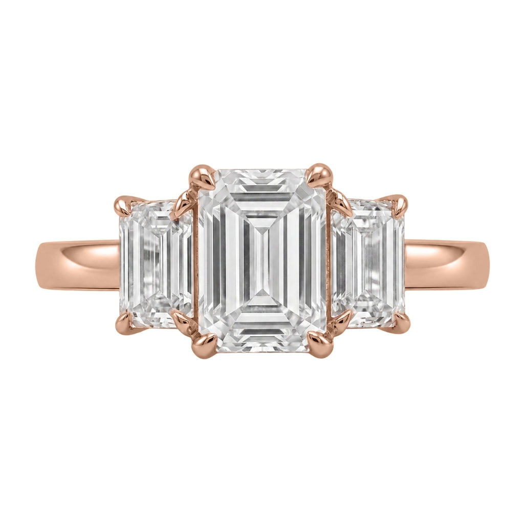 2.00-5.00 Carat T.W. Emerald-cut Lab Grown Diamond (F/VS+) 14K Gold 3 Stone Ring
