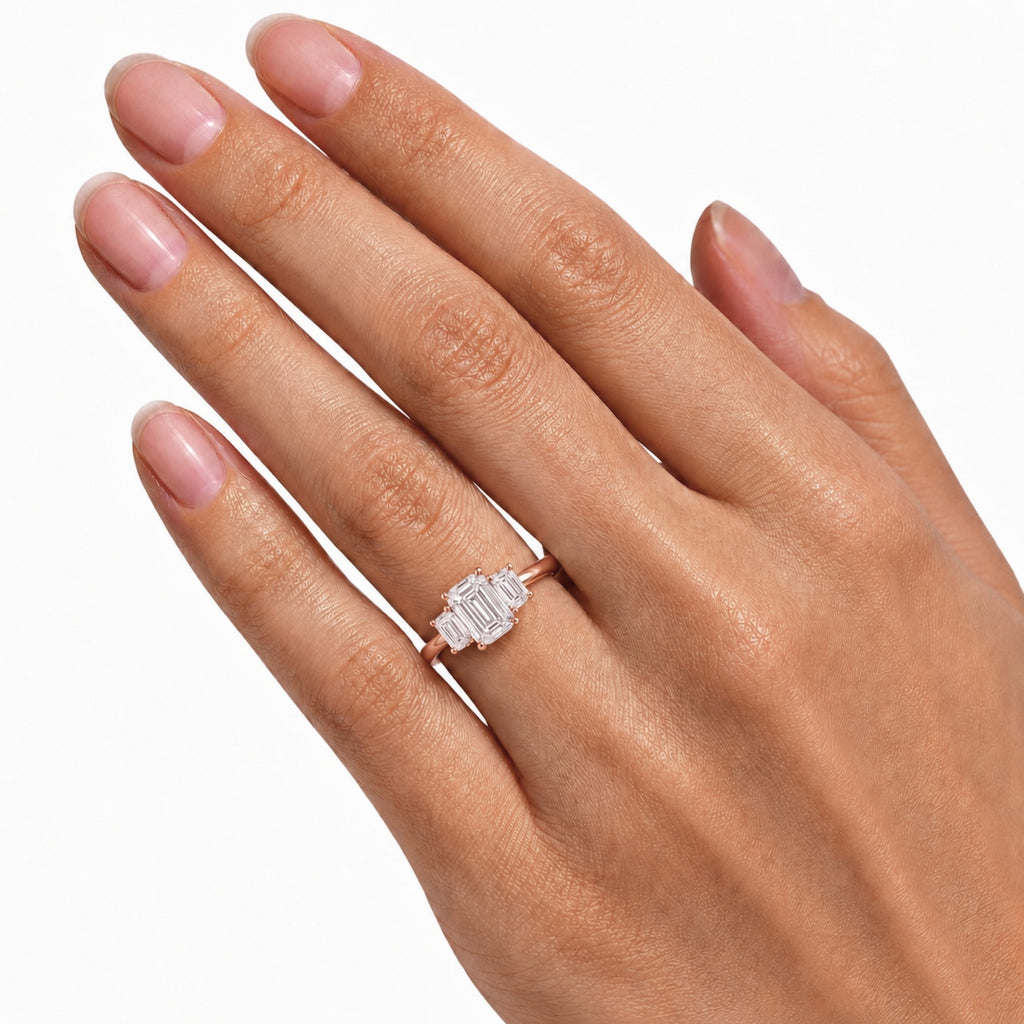 2.00-5.00 Carat T.W. Emerald-cut Lab Grown Diamond (F/VS+) 14K Gold 3 Stone Ring