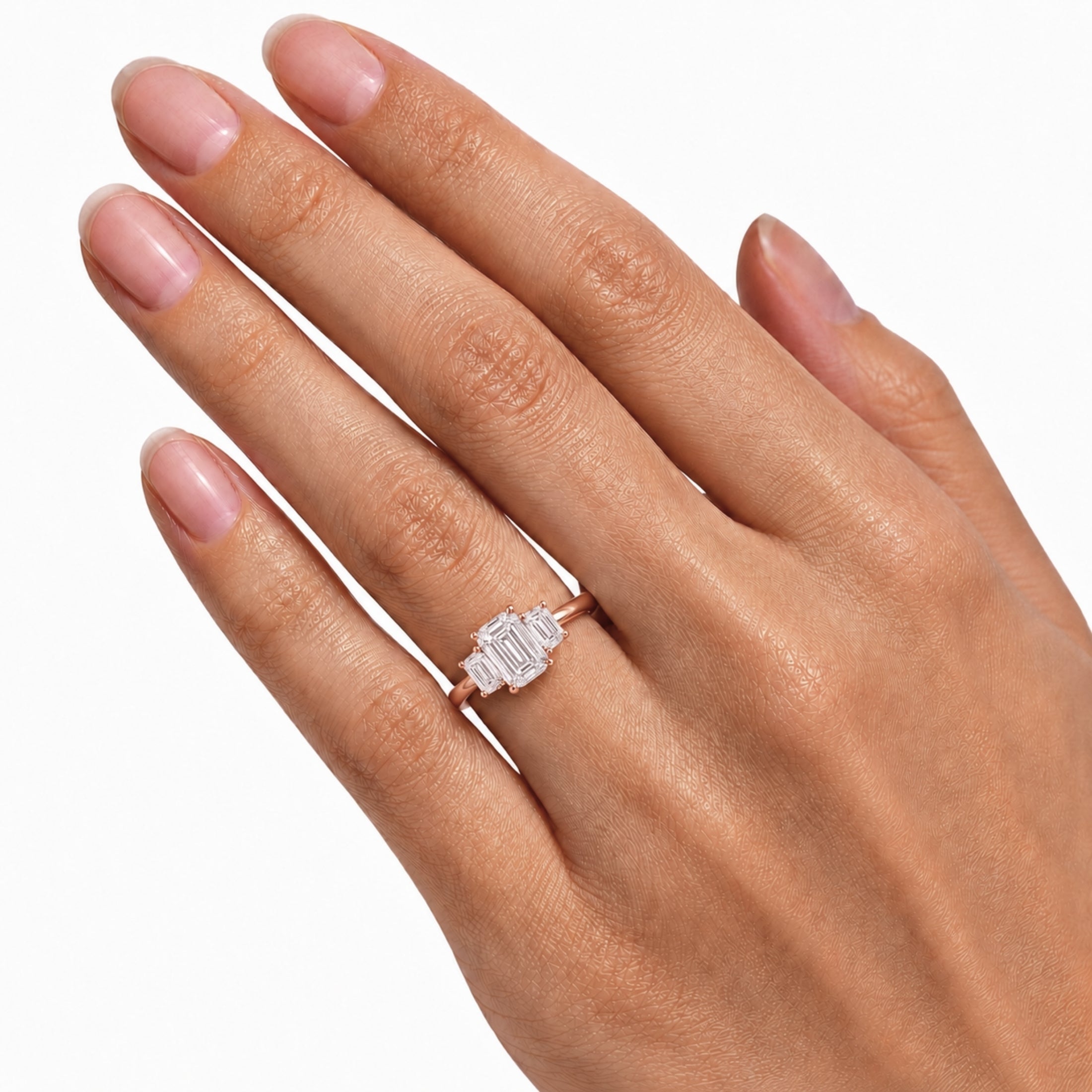 2.00-5.00 Carat T.W. Emerald-cut Lab Grown Diamond (F/VS+) 14K Gold 3 Stone Ring