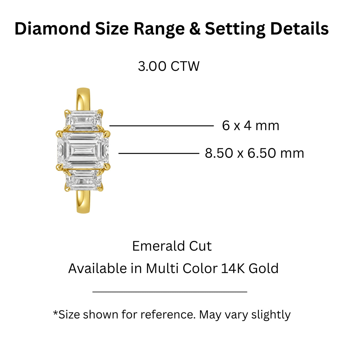 2.00-5.00 Carat T.W. Emerald-cut Lab Grown Diamond (F/VS+) 14K Gold 3 Stone Ring