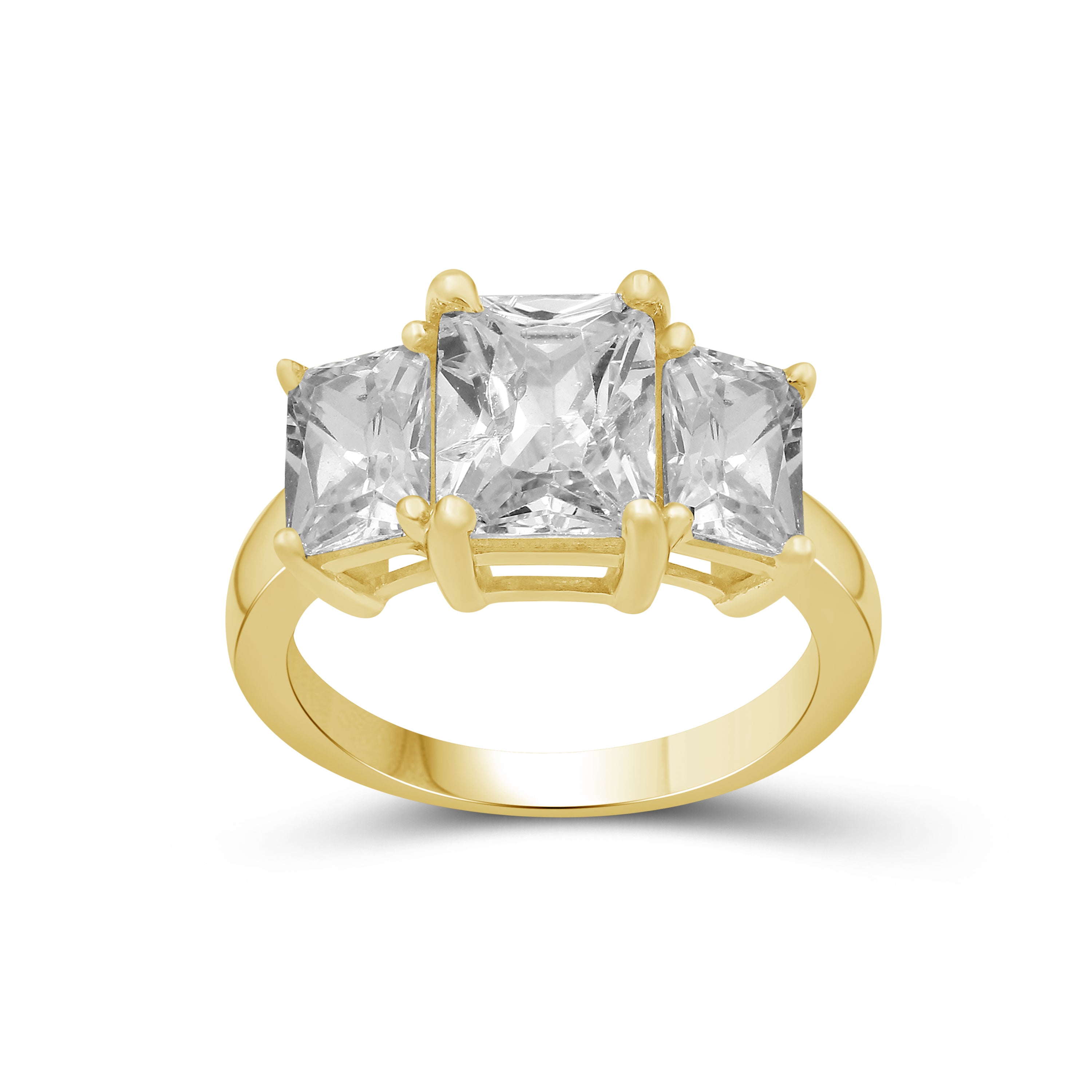2.00-5.00 Carat T.W. Emerald-cut Lab Grown Diamond (F/VS+) 14K Gold 3 Stone Ring