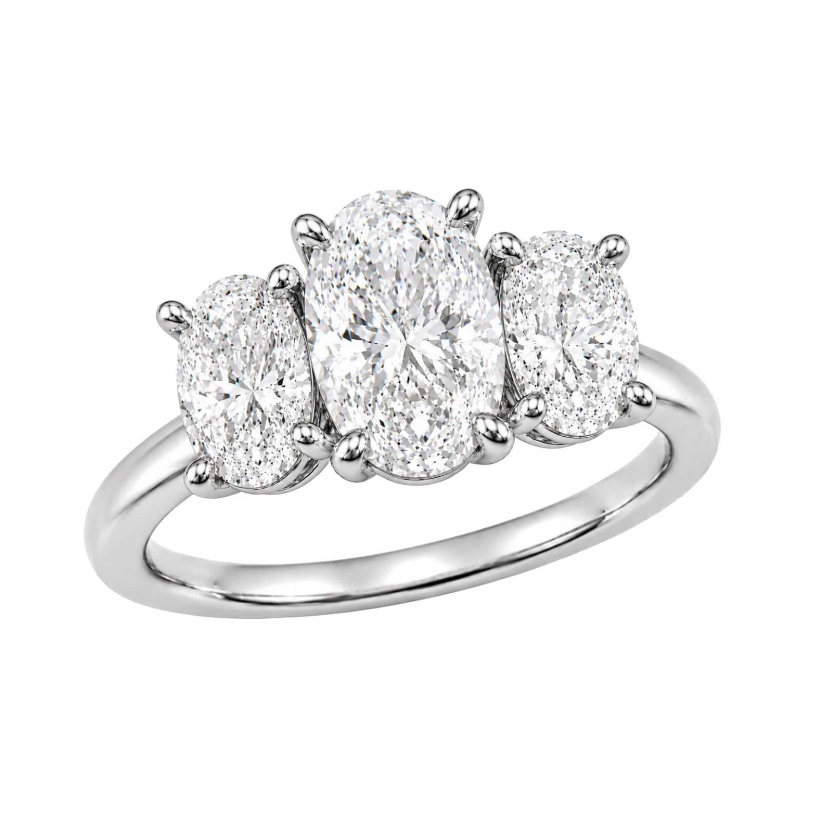2.00-5.00 Carat T.W. Oval-cut Lab Grown Diamond (F/VS+) 14K Gold 3 Stone Ring