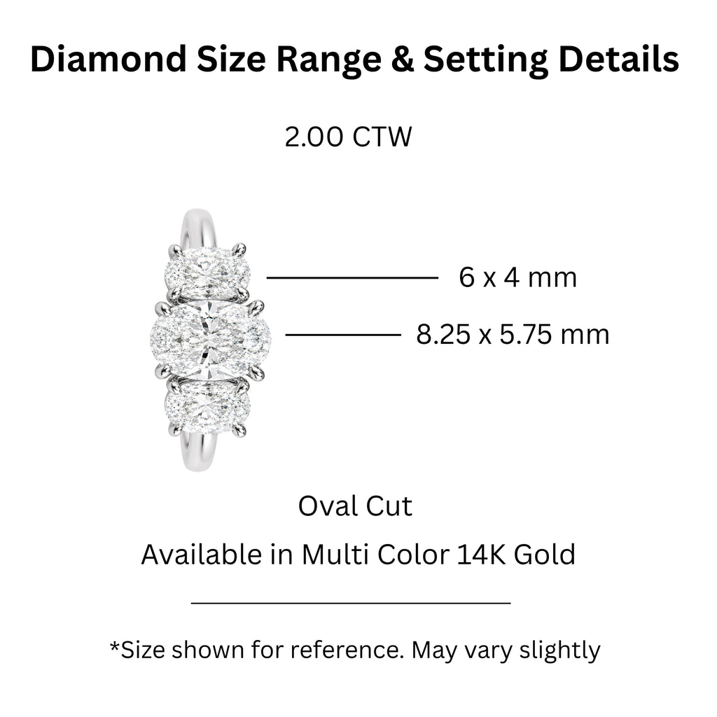 2.00-5.00 Carat T.W. Oval-cut Lab Grown Diamond (F/VS+) 14K Gold 3 Stone Ring