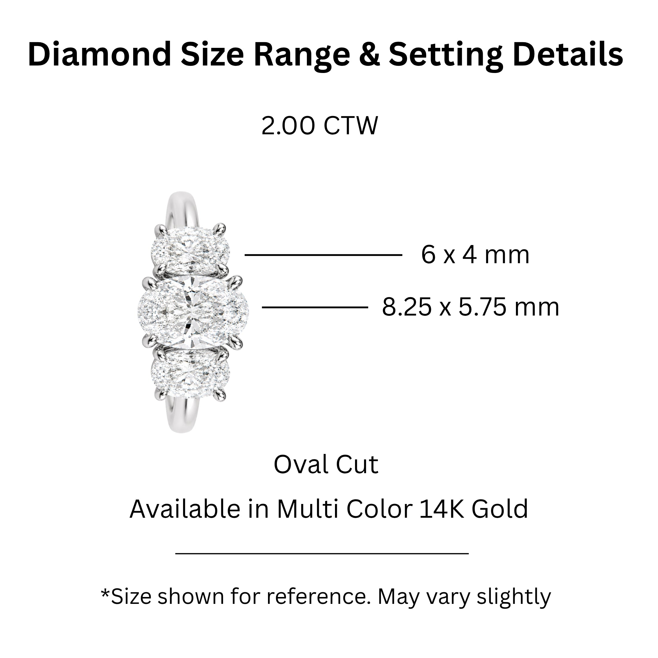 2.00-5.00 Carat T.W. Oval-cut Lab Grown Diamond (F/VS+) 14K Gold 3 Stone Ring