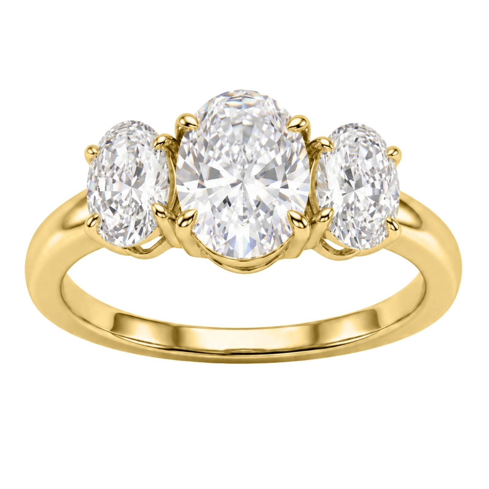 2.00-5.00 Carat T.W. Oval-cut Lab Grown Diamond (F/VS+) 14K Gold 3 Stone Ring