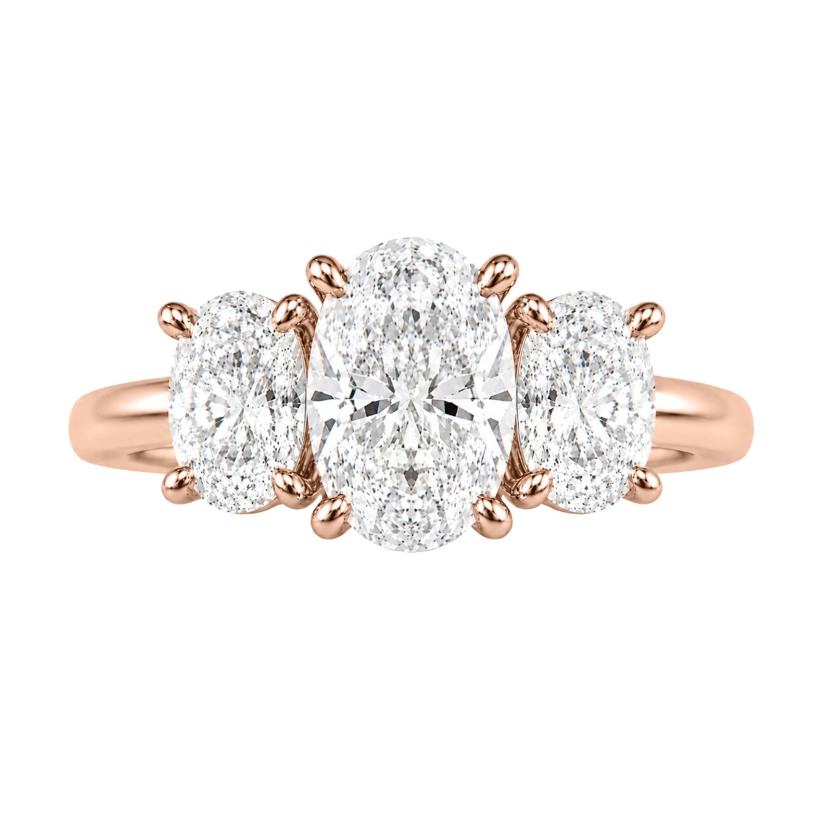 2.00-5.00 Carat T.W. Oval-cut Lab Grown Diamond (F/VS+) 14K Gold 3 Stone Ring