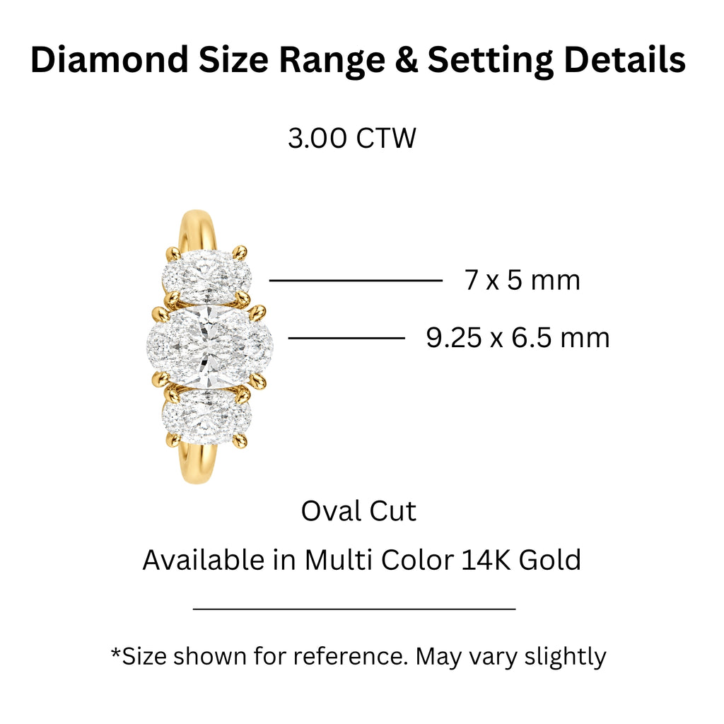 2.00-5.00 Carat T.W. Oval-cut Lab Grown Diamond (F/VS+) 14K Gold 3 Stone Ring