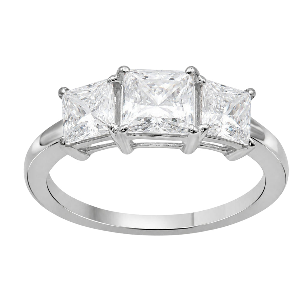 2.00-5.00 Carat T.W. Princess-cut Lab Grown Diamond (F/VS+) 14K Gold 3 Stone Ring
