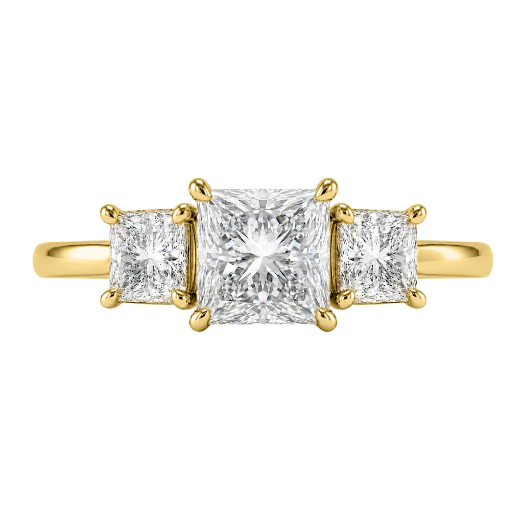 2.00-5.00 Carat T.W. Princess-cut Lab Grown Diamond (F/VS+) 14K Gold 3 Stone Ring