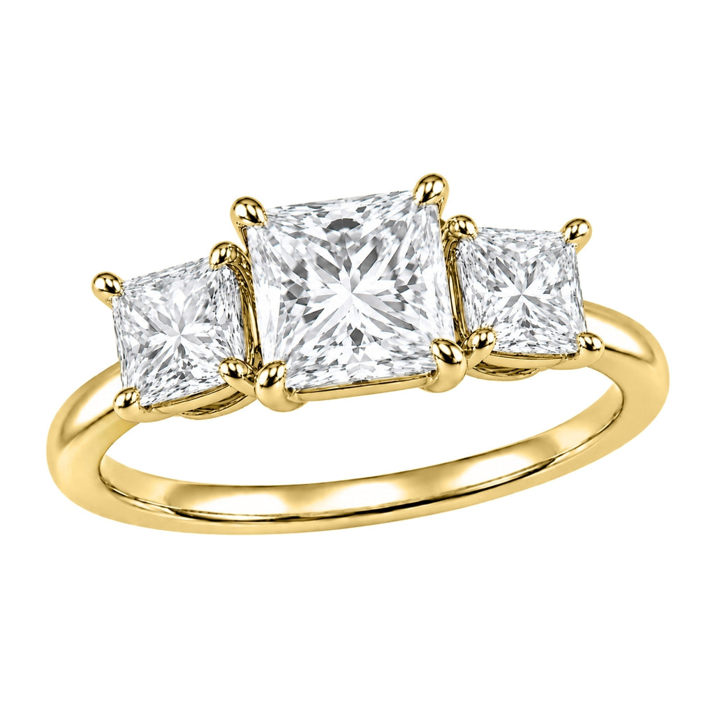 2.00-5.00 Carat T.W. Princess-cut Lab Grown Diamond (F/VS+) 14K Gold 3 Stone Ring