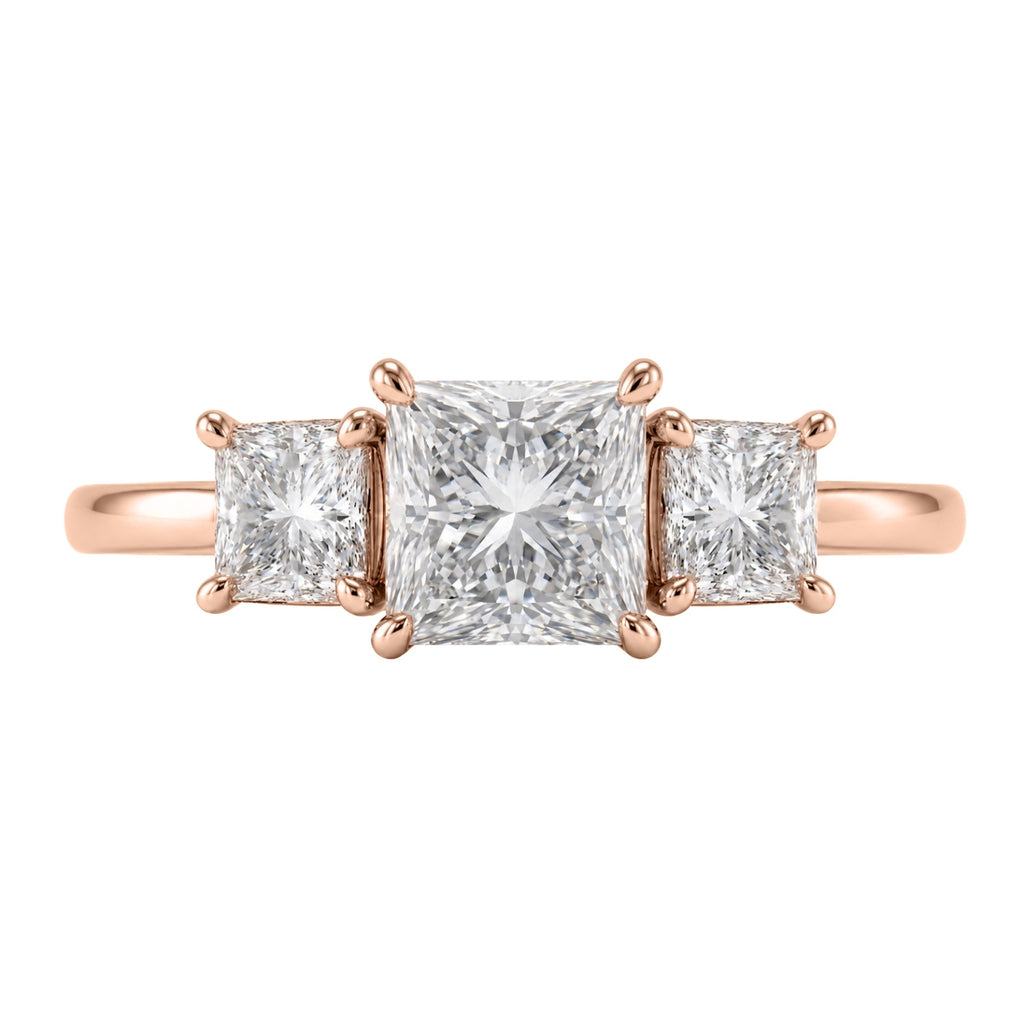 2.00-5.00 Carat T.W. Princess-cut Lab Grown Diamond (F/VS+) 14K Gold 3 Stone Ring