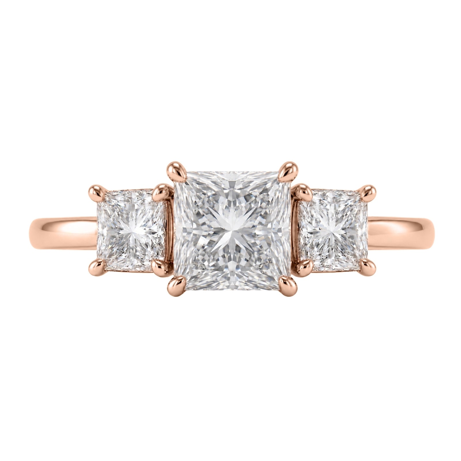 2.00-5.00 Carat T.W. Princess-cut Lab Grown Diamond (F/VS+) 14K Gold 3 Stone Ring
