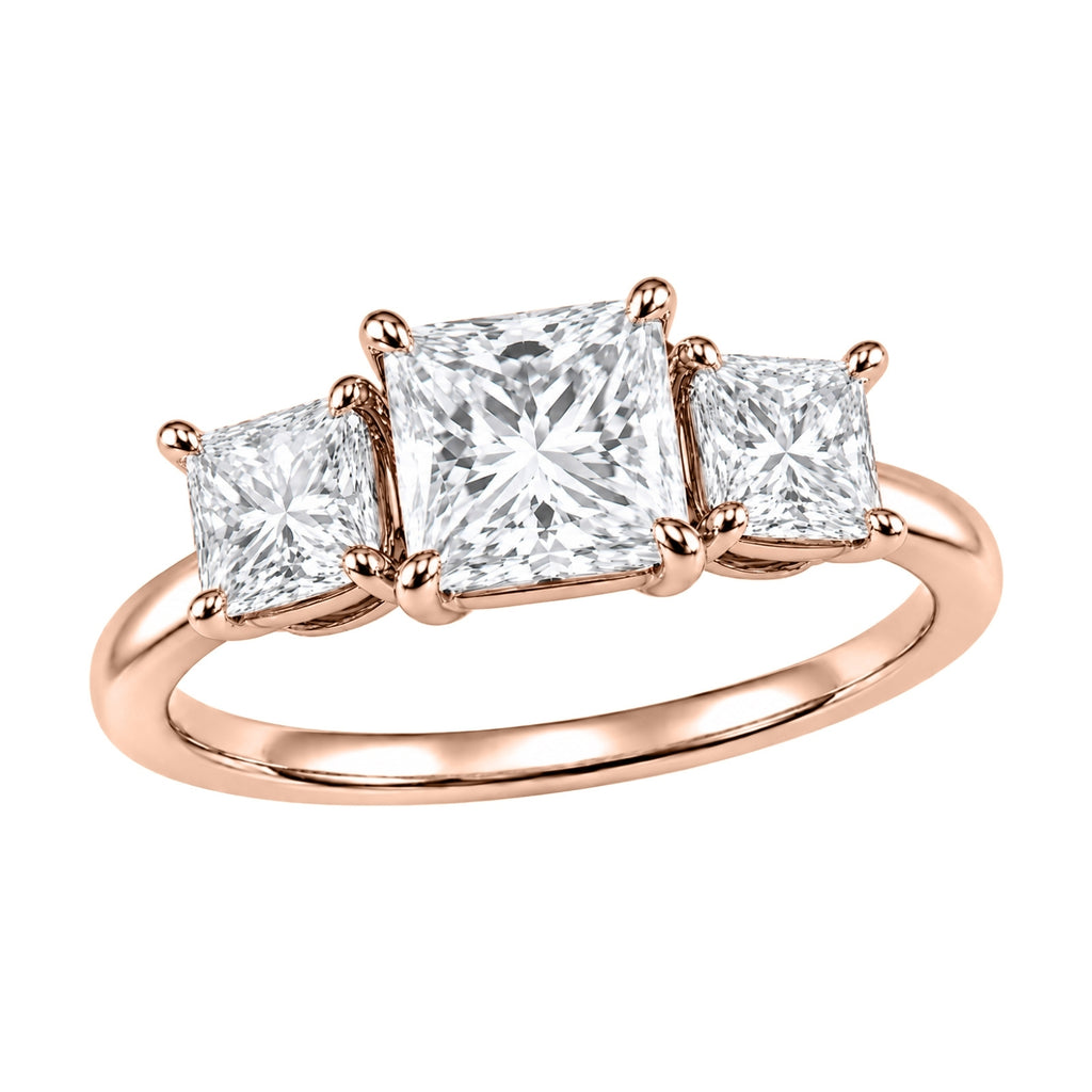 2.00-5.00 Carat T.W. Princess-cut Lab Grown Diamond (F/VS+) 14K Gold 3 Stone Ring