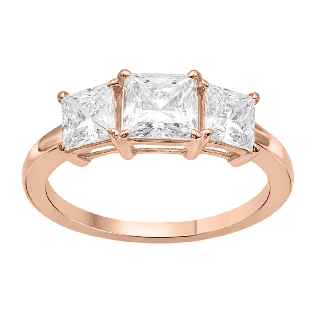 2.00-5.00 Carat T.W. Princess-cut Lab Grown Diamond (F/VS+) 14K Gold 3 Stone Ring