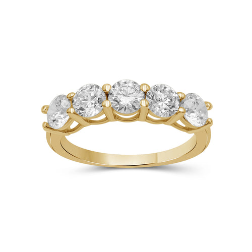 1.00-5.00 Carat T.W. Round-cut Lab Grown Diamond (F/VS+) 14K Gold 5 Stone Band Ring