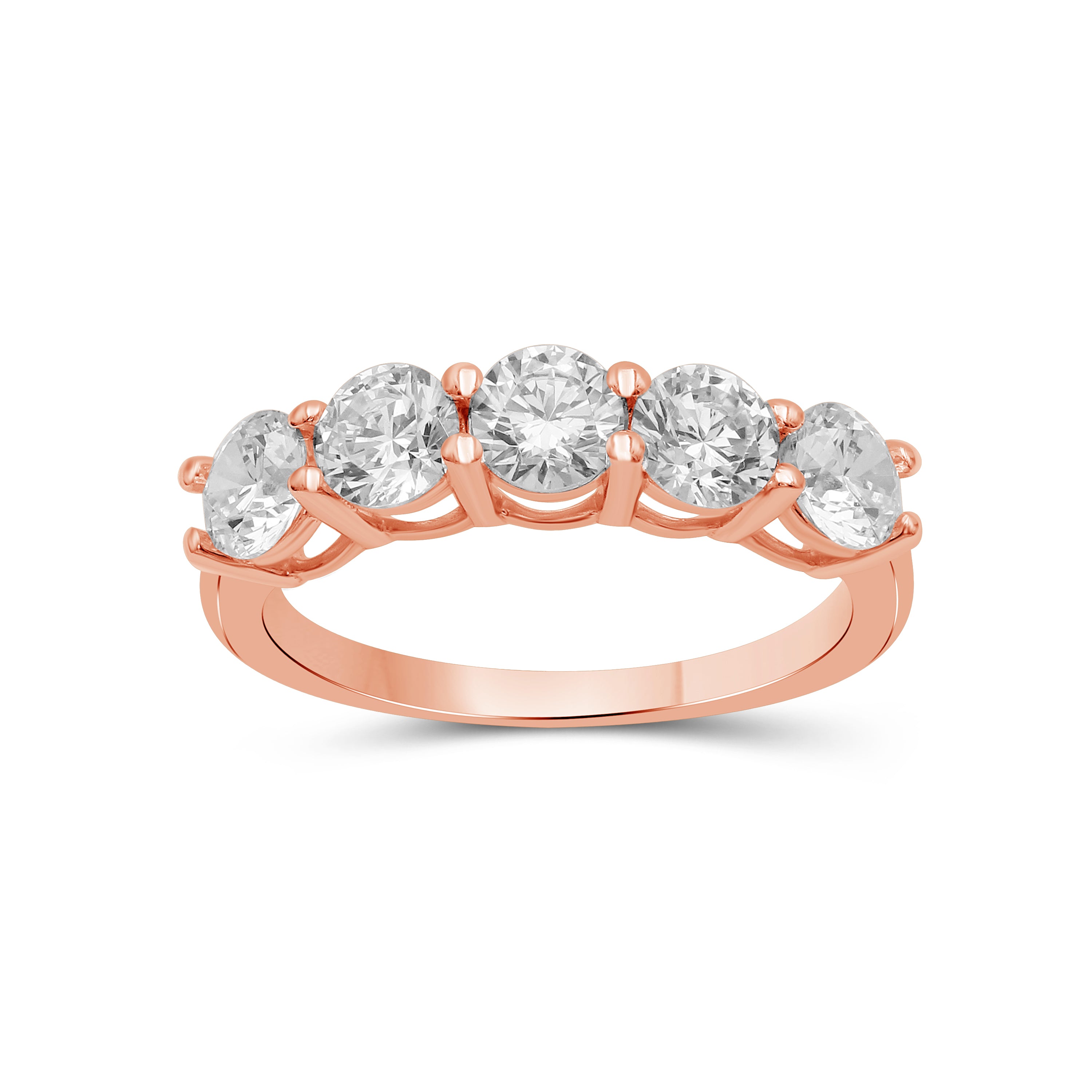 1.00-5.00 Carat T.W. Round-cut Lab Grown Diamond (F/VS+) 14K Gold 5 Stone Band Ring