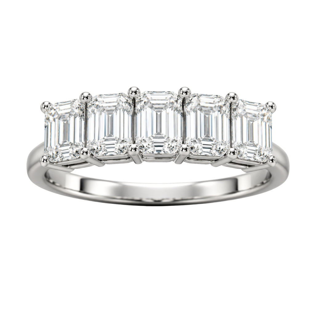 2.50-7.00 Carat T.W. Emerald-cut Lab Grown Diamond (F/VS+) 14K Gold 5 Stone Ring