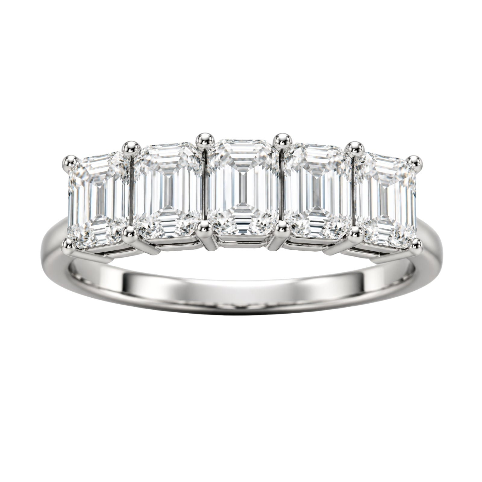2.50-7.00 Carat T.W. Emerald-cut Lab Grown Diamond (F/VS+) 14K Gold 5 Stone Ring