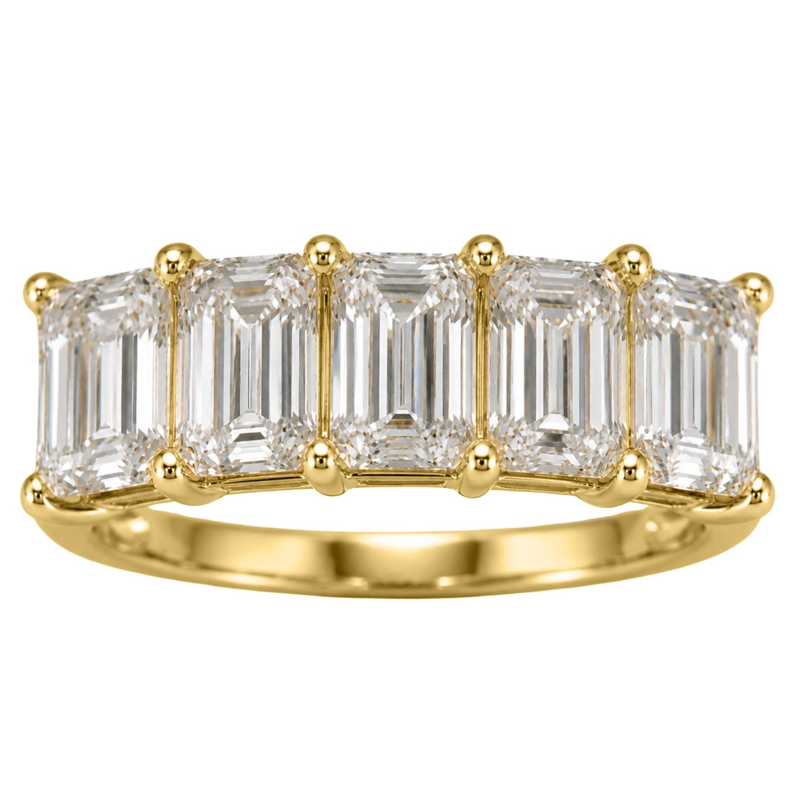 2.50-7.00 Carat T.W. Emerald-cut Lab Grown Diamond (F/VS+) 14K Gold 5 Stone Ring