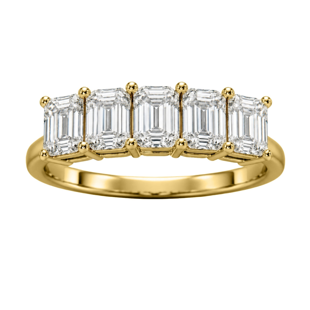 2.50-7.00 Carat T.W. Emerald-cut Lab Grown Diamond (F/VS+) 14K Gold 5 Stone Ring