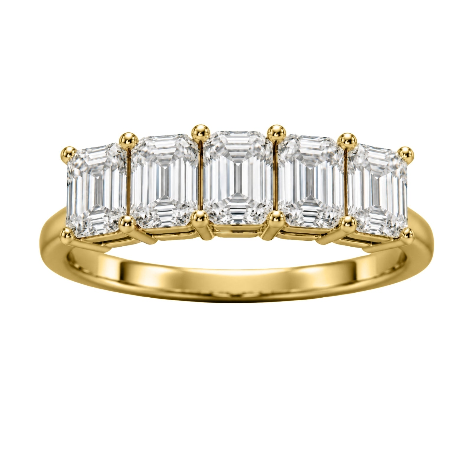 2.50-7.00 Carat T.W. Emerald-cut Lab Grown Diamond (F/VS+) 14K Gold 5 Stone Ring