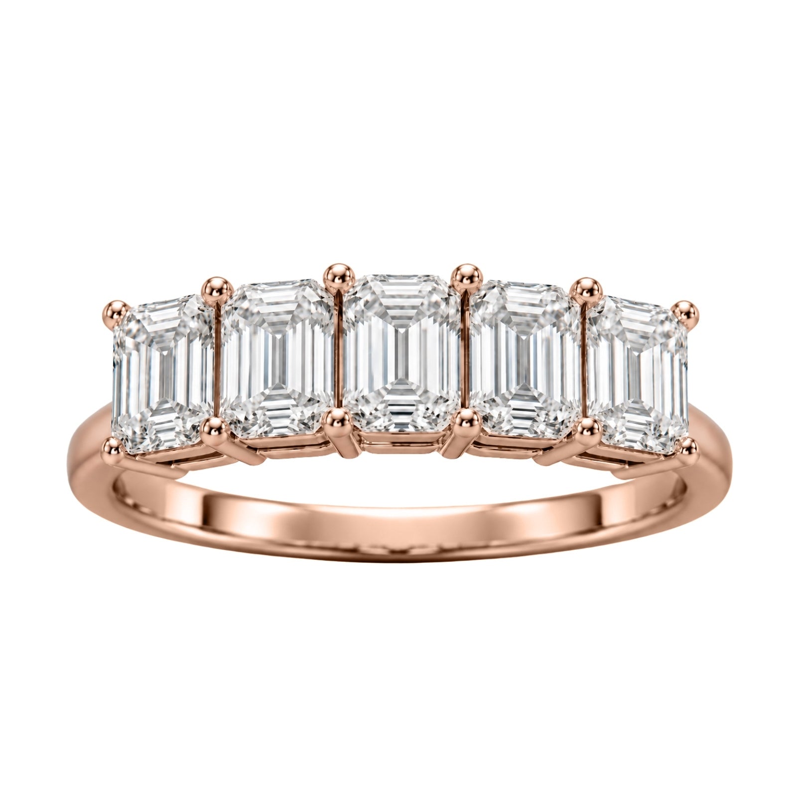 2.50-7.00 Carat T.W. Emerald-cut Lab Grown Diamond (F/VS+) 14K Gold 5 Stone Ring
