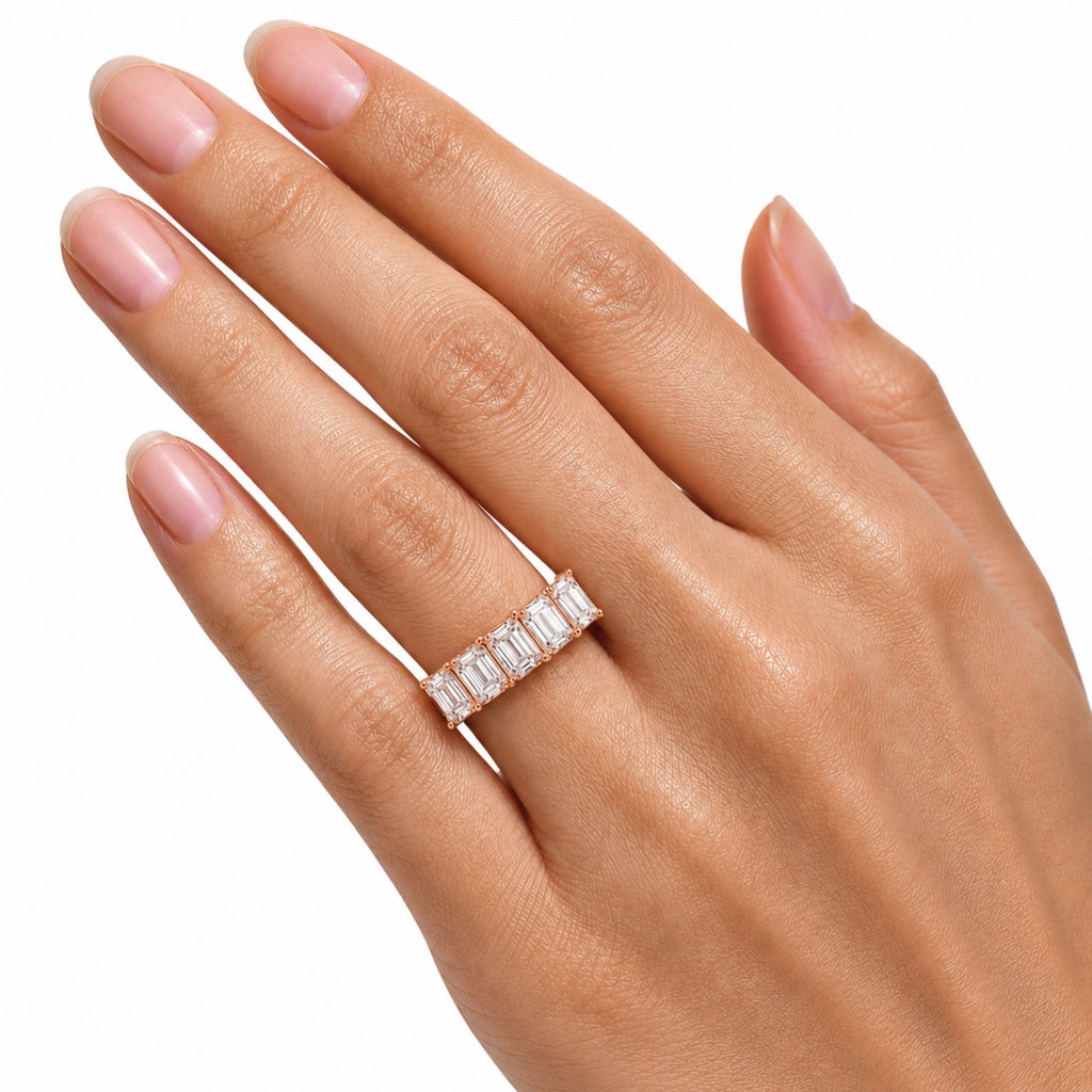 2.50-7.00 Carat T.W. Emerald-cut Lab Grown Diamond (F/VS+) 14K Gold 5 Stone Ring