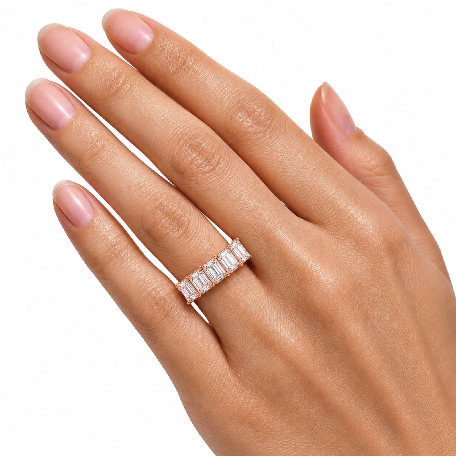 2.50-7.00 Carat T.W. Emerald-cut Lab Grown Diamond (F/VS+) 14K Gold 5 Stone Ring
