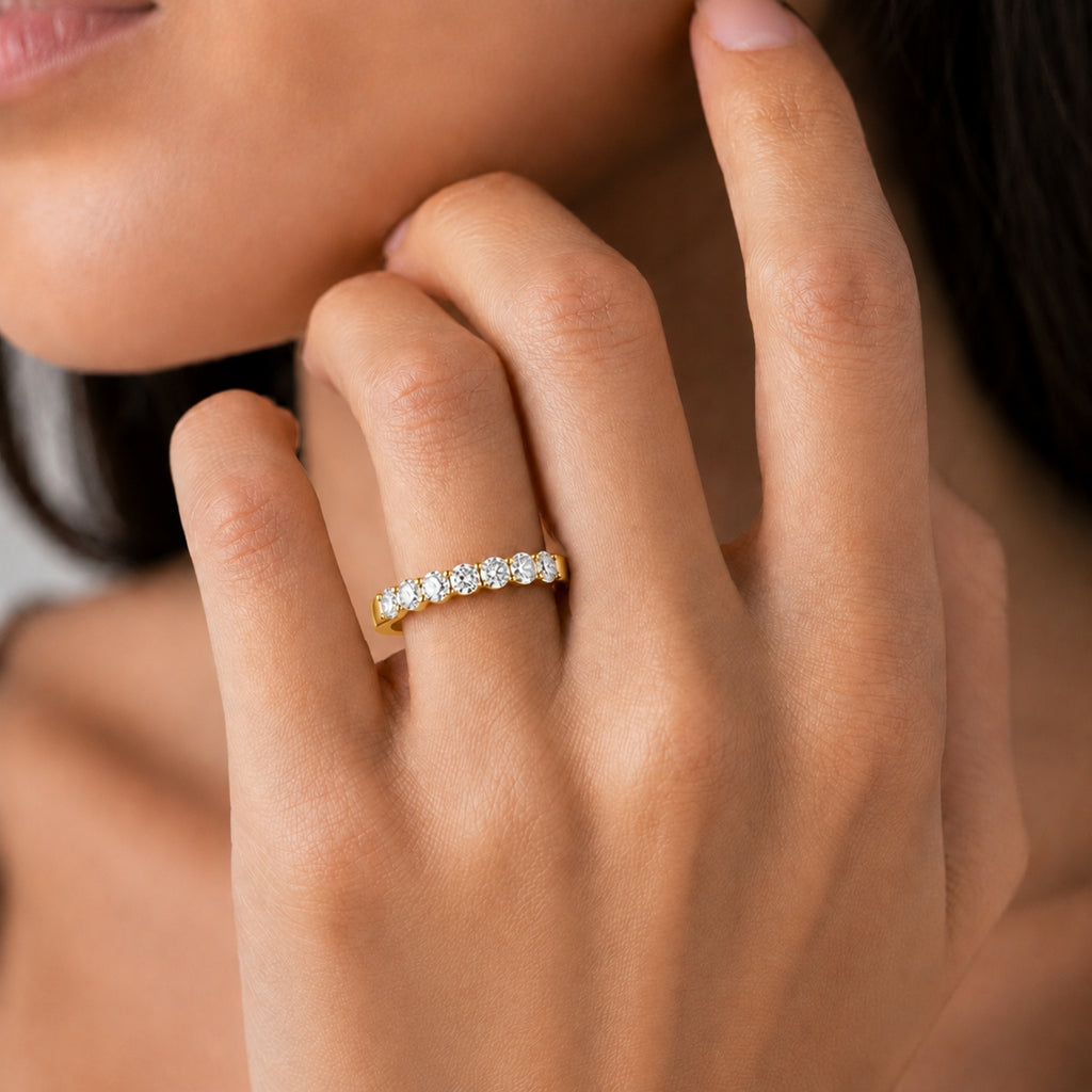 2.00-5.00 Carat T.W. Round-cut Lab Grown Diamond (F/VS+) 14K Gold 7 Stone Band Ring