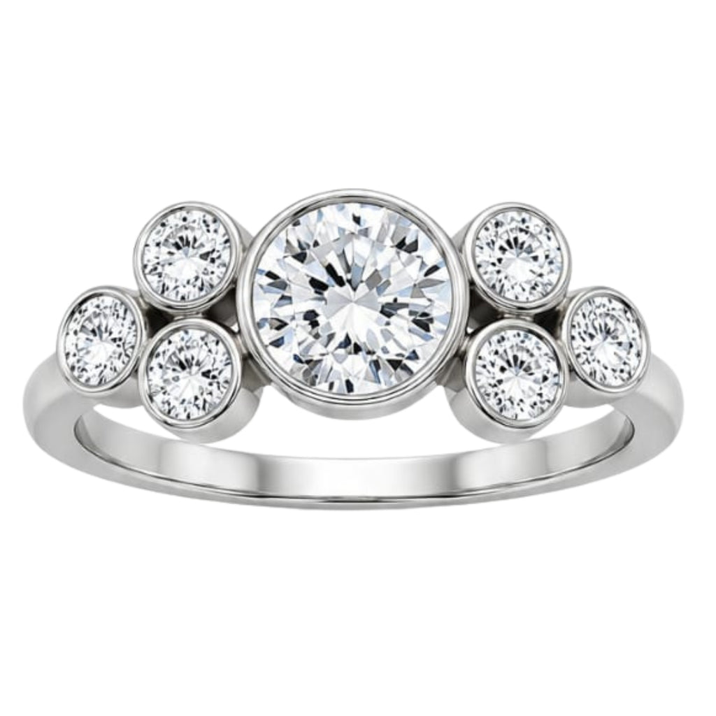 2.00 Carat T.W. Round-cut Lab Grown Diamond (F/VS+) 14K Gold Bezel Set 7 Stone Ring