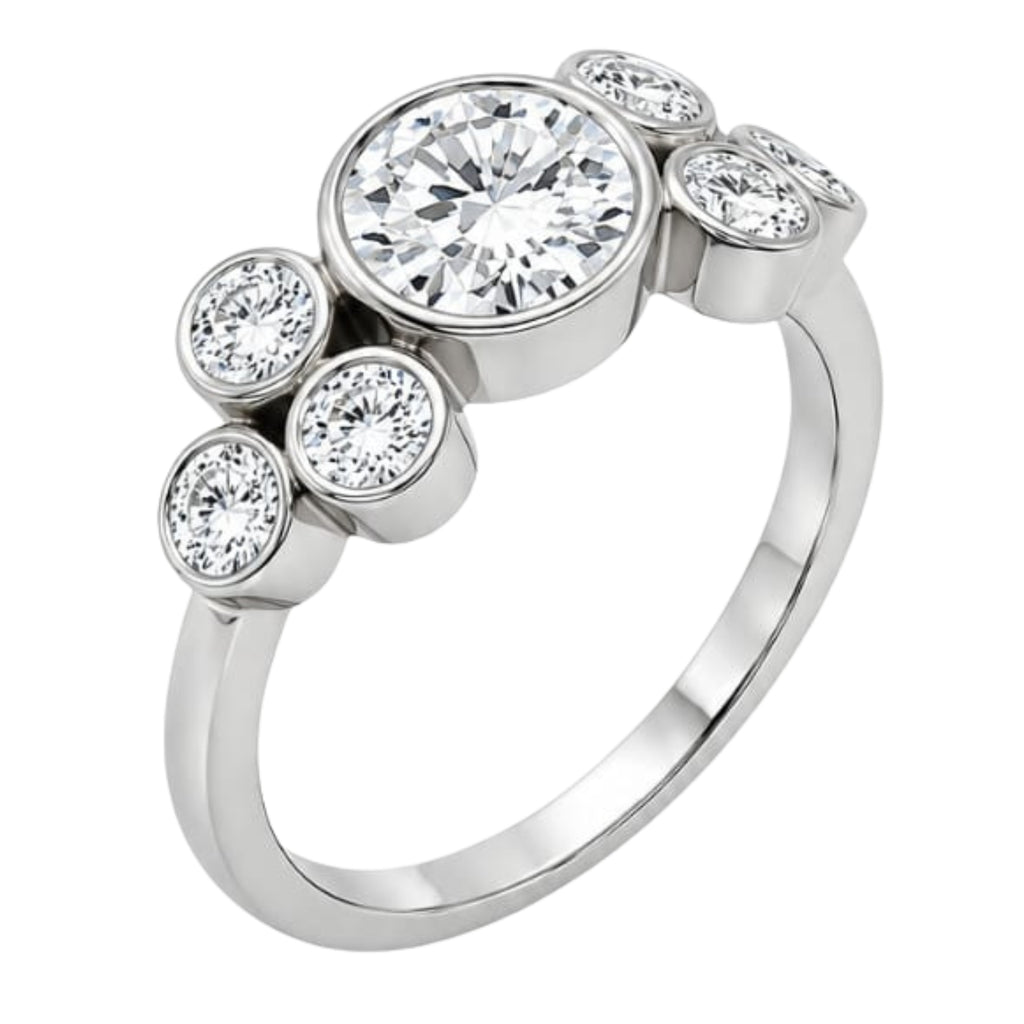 2.00 Carat T.W. Round-cut Lab Grown Diamond (F/VS+) 14K Gold Bezel Set 7 Stone Ring