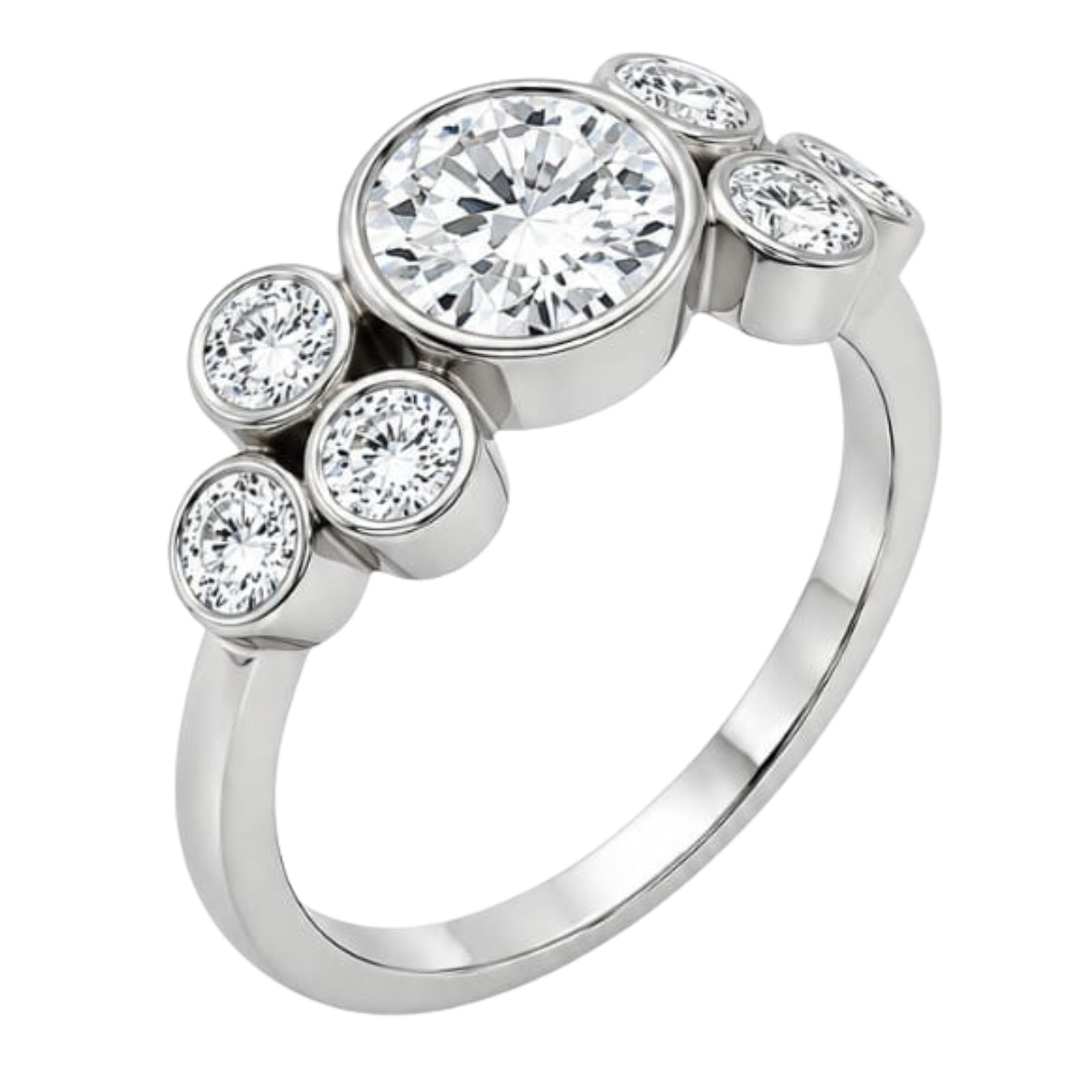 2.00 Carat T.W. Round-cut Lab Grown Diamond (F/VS+) 14K Gold Bezel Set 7 Stone Ring
