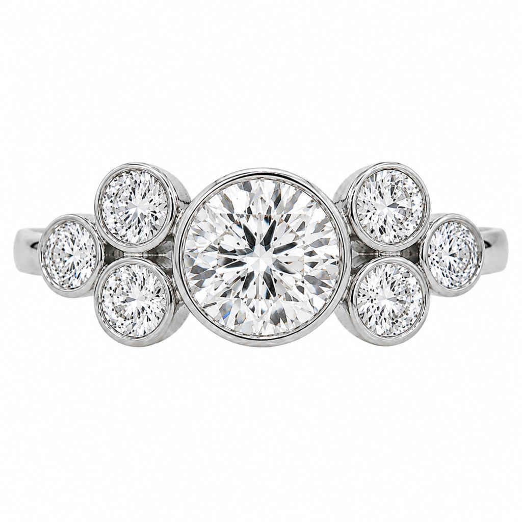 2.00 Carat T.W. Round-cut Lab Grown Diamond (F/VS+) 14K Gold Bezel Set 7 Stone Ring