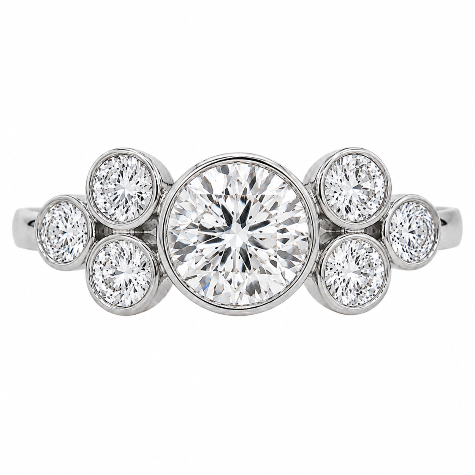 2.00 Carat T.W. Round-cut Lab Grown Diamond (F/VS+) 14K Gold Bezel Set 7 Stone Ring