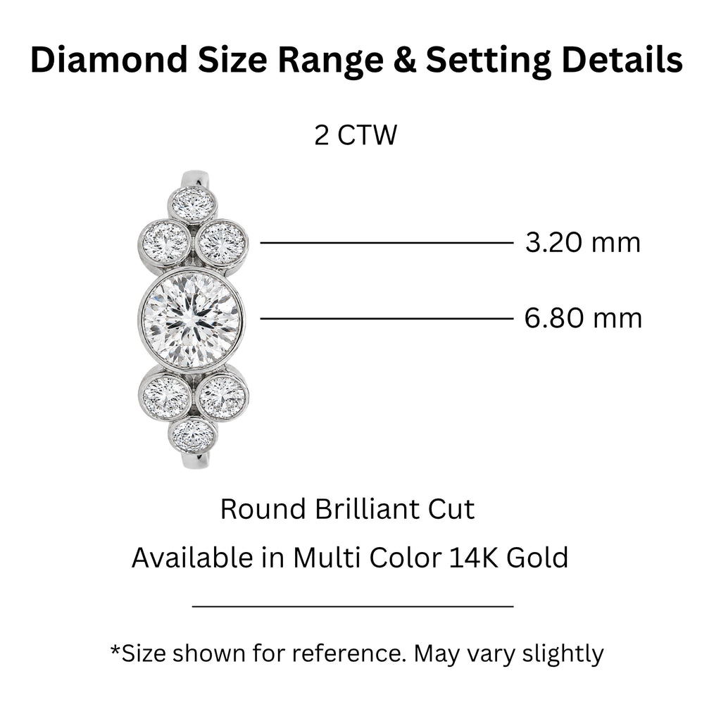 2.00 Carat T.W. Round-cut Lab Grown Diamond (F/VS+) 14K Gold Bezel Set 7 Stone Ring