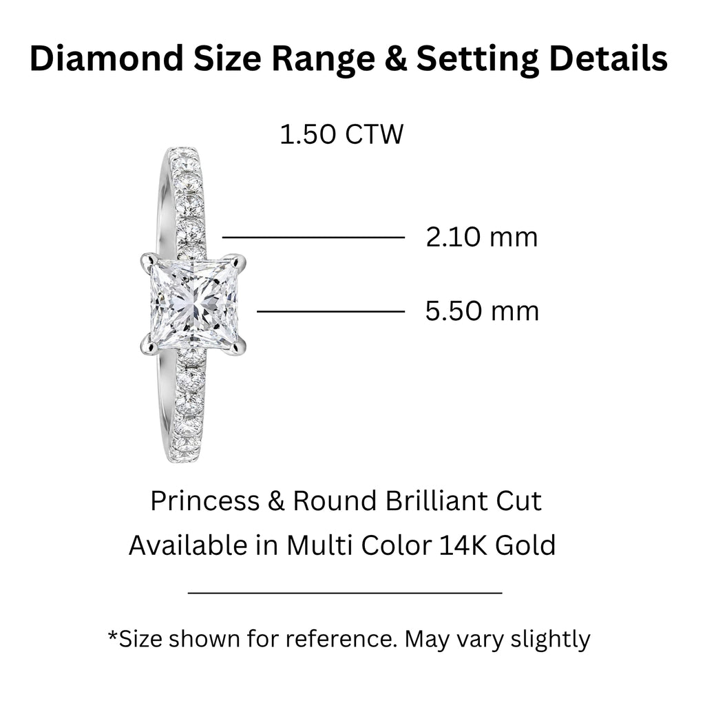 1.50-4.50 Carat T.W. Princess and Round-cut Lab Grown Diamond (F/VS+) 14K Gold Solitaire Band Ring
