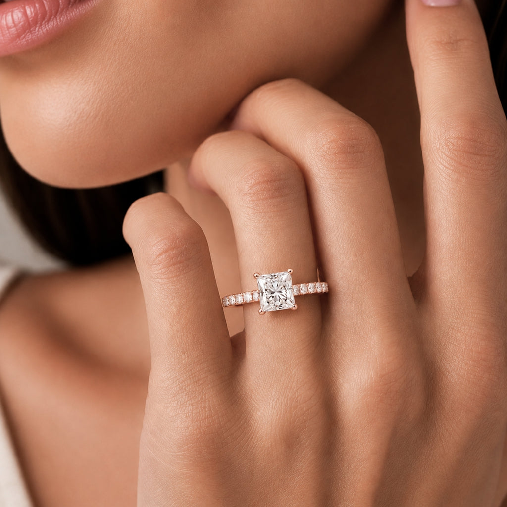 1.50-4.50 Carat T.W. Princess and Round-cut Lab Grown Diamond (F/VS+) 14K Gold Solitaire Band Ring