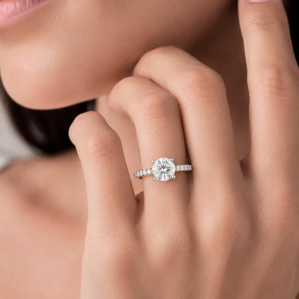 1.50-4.50 Carat T.W. Round-cut Lab Grown Diamond (F/VS+) 14K Gold Solitaire Band Ring