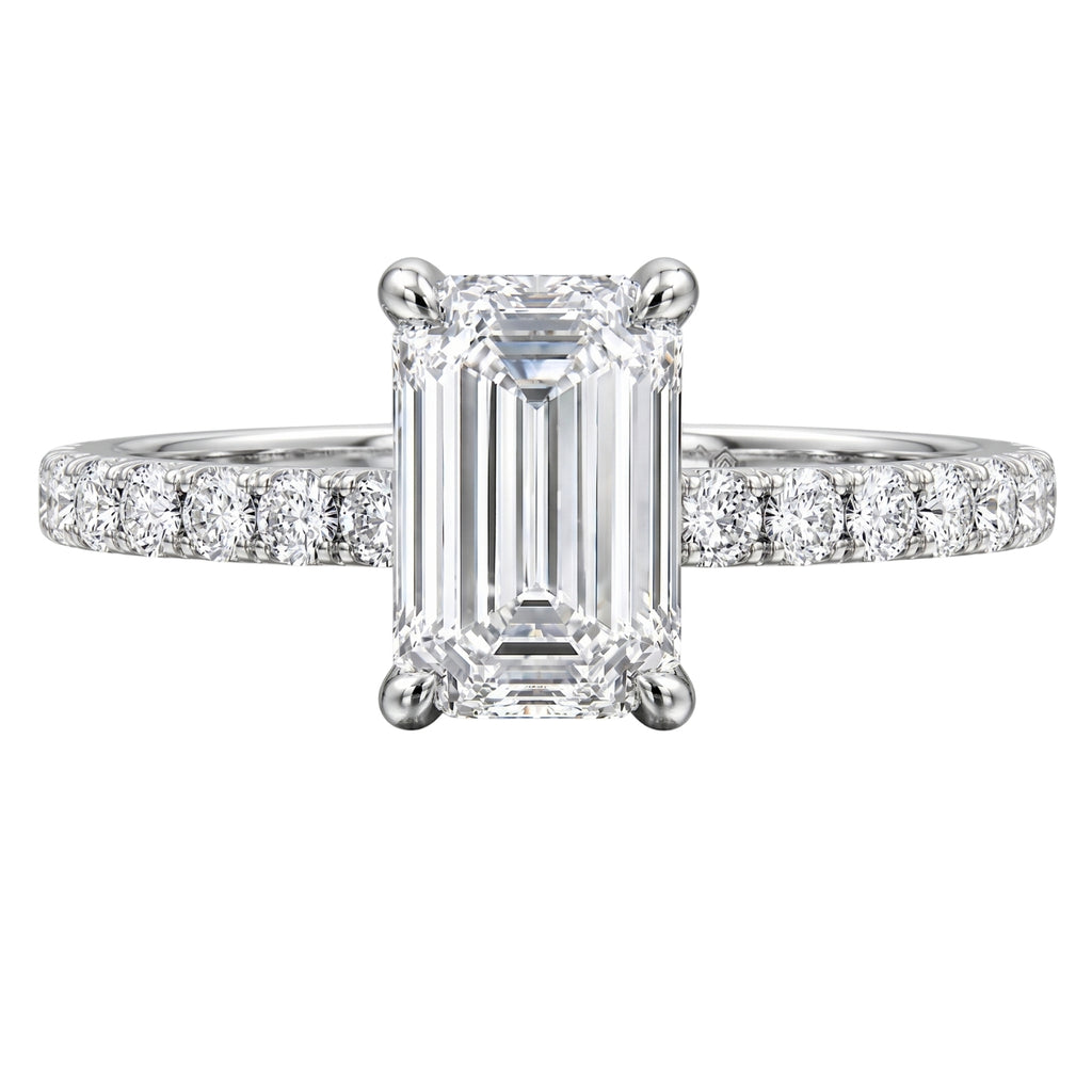 1.50-4.50 Carat T.W. Emerald and Round-cut Lab Grown Diamond (F/VS+) 14K Gold Solitaire Band Ring