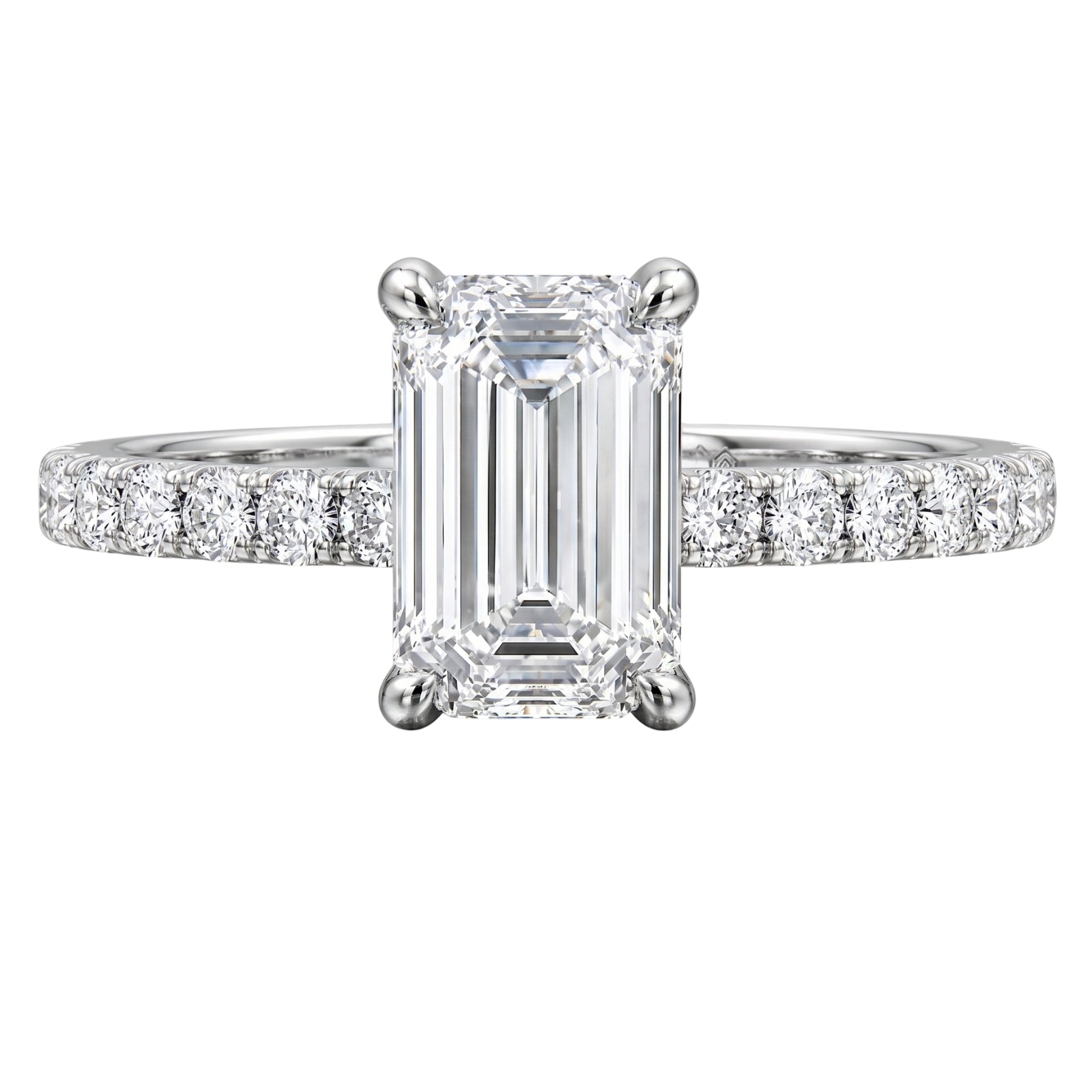1.50-4.50 Carat T.W. Emerald and Round-cut Lab Grown Diamond (F/VS+) 14K Gold Solitaire Band Ring