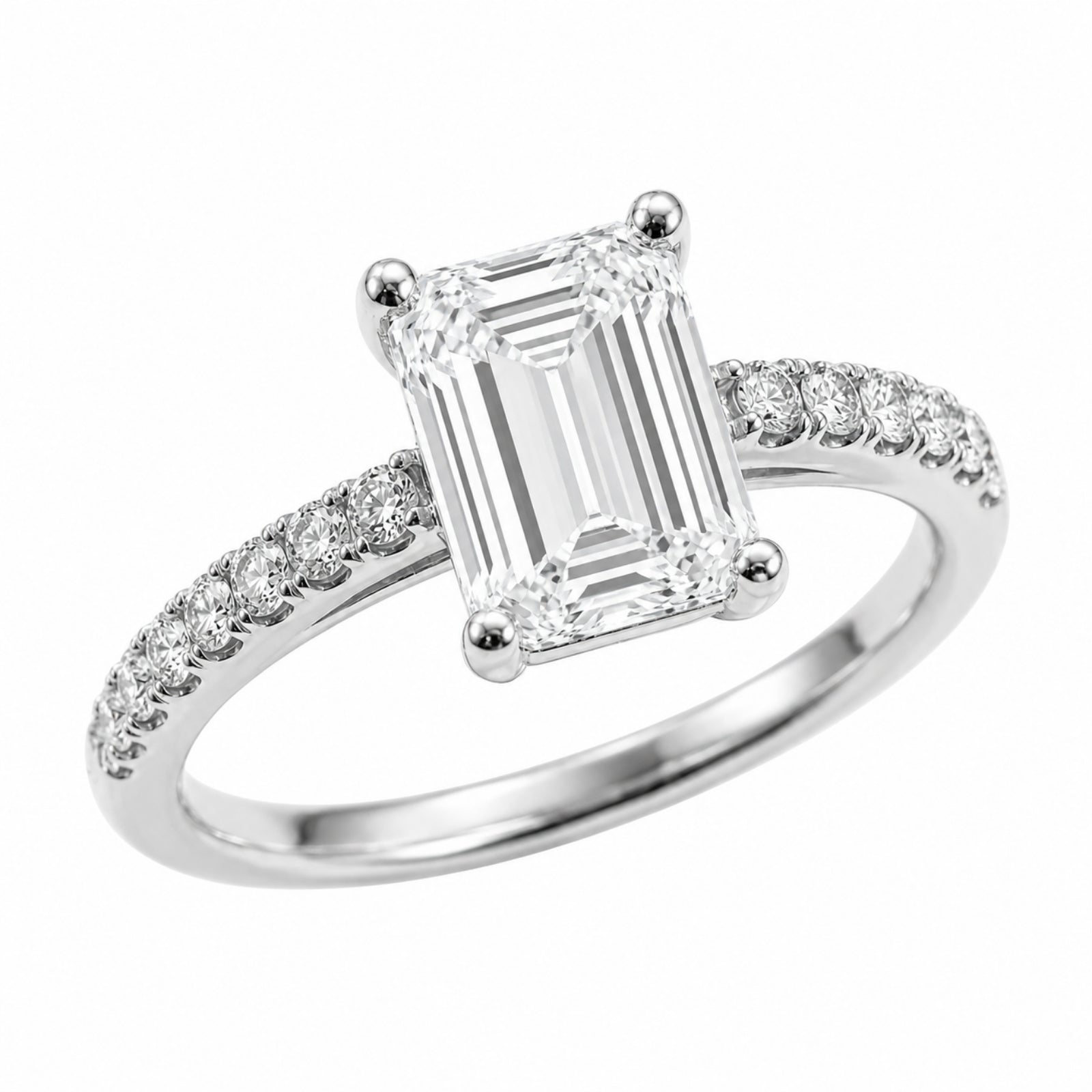 1.50-4.50 Carat T.W. Emerald and Round-cut Lab Grown Diamond (F/VS+) 14K Gold Solitaire Band Ring