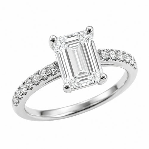 1.50-4.50 Carat T.W. Emerald and Round-cut Lab Grown Diamond (F/VS+) 14K Gold Solitaire Band Ring