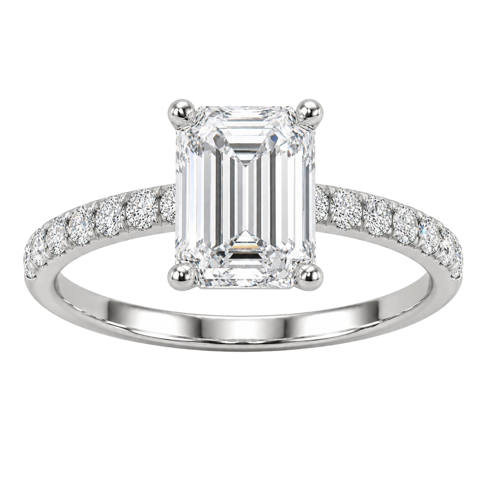 1.50-4.50 Carat T.W. Emerald and Round-cut Lab Grown Diamond (F/VS+) 14K Gold Solitaire Band Ring