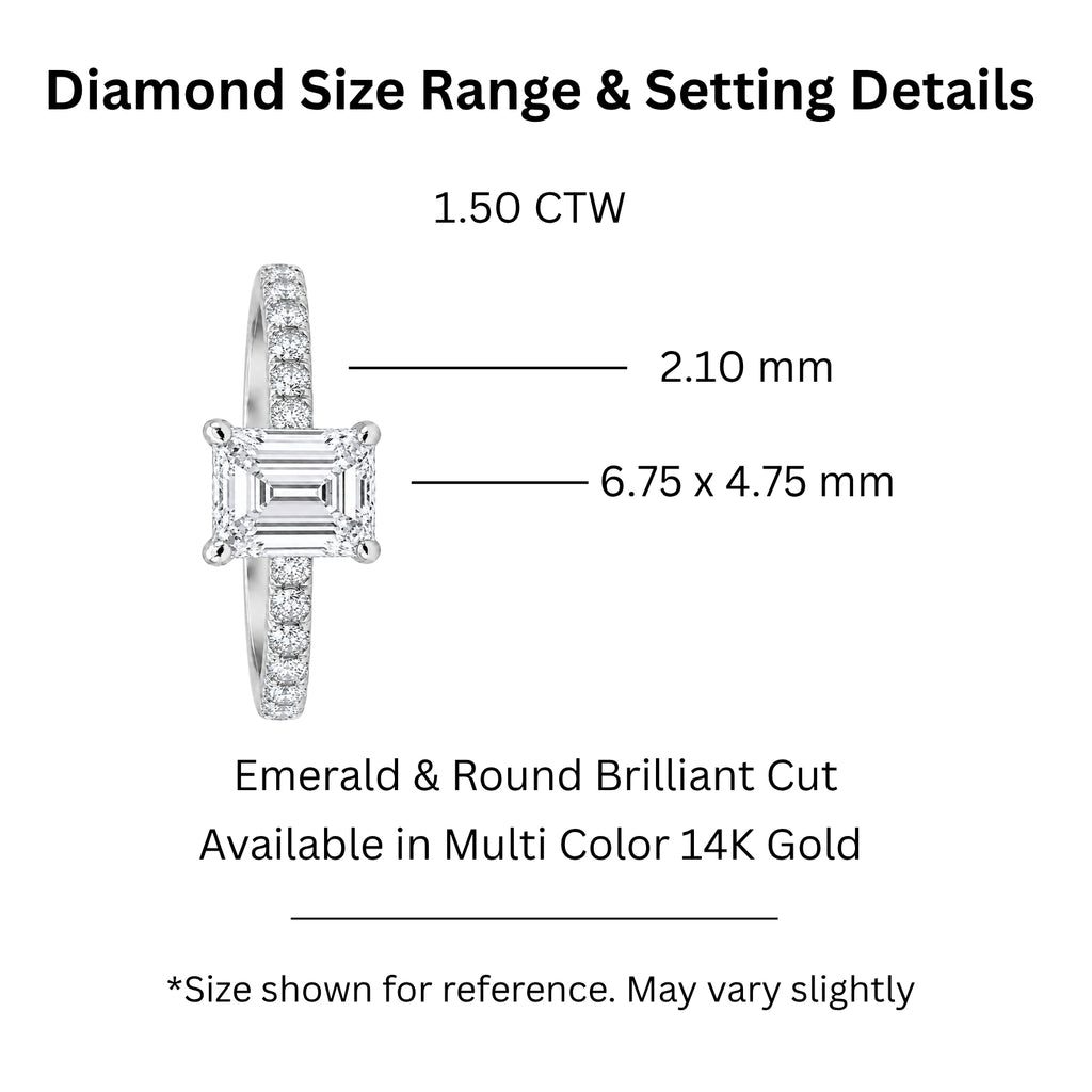 1.50-4.50 Carat T.W. Emerald and Round-cut Lab Grown Diamond (F/VS+) 14K Gold Solitaire Band Ring